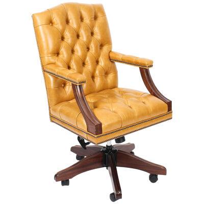 Bespoke English Handmade Gainsborough Leather Desk Swivel Chair Buckskin
