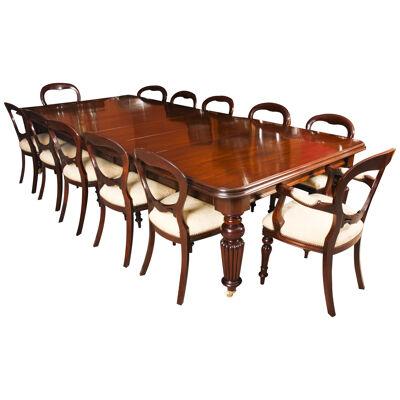 Antique 12ft Mahogany Dining Conference Table c.1850 & 12 Chairs