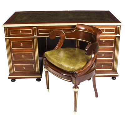 Antique French Directoire Ormolu Mounted Pedestal Desk & Armchair 19th C