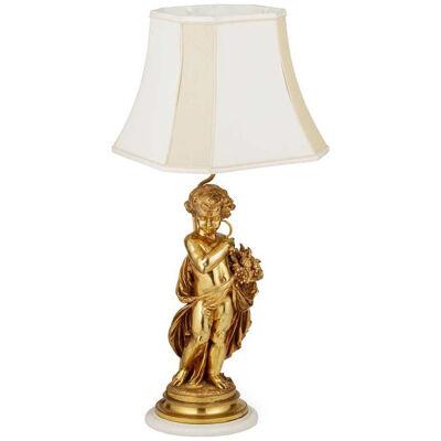 Antique French Ormolu Cherub Table Lamp Louis XVI Style c.1870
