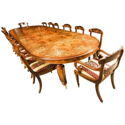 Bespoke Handmade Marquetry Burr Walnut Dining Table & 14 Dining Chairs