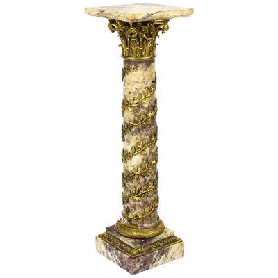 Antique French Serpentine Marmo Viola Ormolu Marble Pedestal 19th C