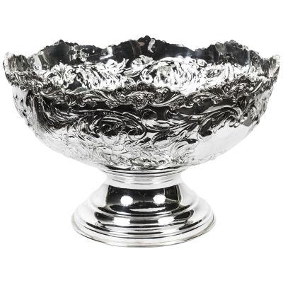 Vintage Large Silver Plated Punch Bowl Cooler Floral Decoration 20th C