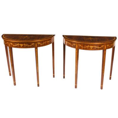 Vintage Pair of Sheraton Revival Half Moon Console Tables 20th C