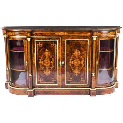 Antique Victorian Burr Walnut Inlaid Credenza Side Cabinet c.1860