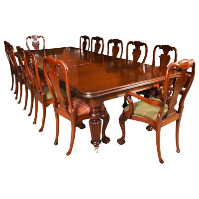 Antique 12ft Mahogany Dining Conference Table c.1850 & 12 Chairs 19th C