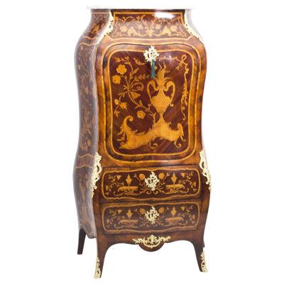Antique French Rococo Revival Marquetry Secretaire a Abattant C 1850