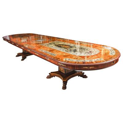 17ft Marquetry Bespoke Dining Table, Pewter, Lapis Lazuli & Agate Inlaid