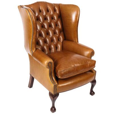 Bespoke Leather Chippendale Wingback Chair Armchair Bruciato