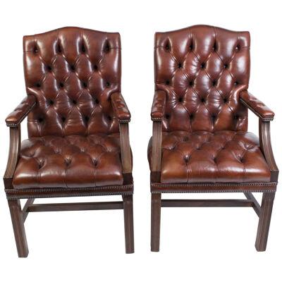 Bespoke Pair English Handmade Gainsborough Leather Desk Chairs