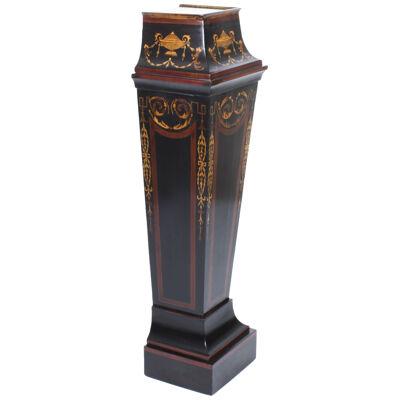 Antique Victorian Ebonised & Marquetry Pedestal Stand 19th Century