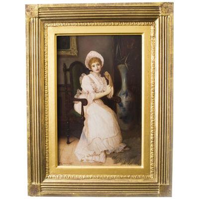 Antique Oil Painting "The New Gown" C. F. Lowcock