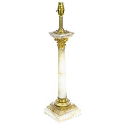 Antique Victorian Ormolu Mounted Onyx Corinthian Column Table Lamp 19th C