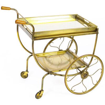 Antique French Modernist Gilded Drinks Serving Trolley Mid Century