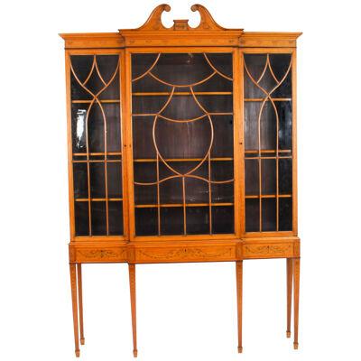 Antique Satinwood Breakfront Bookcase Display Cabinet Edwards & Roberts 19th C