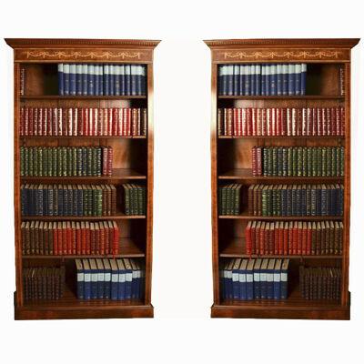 Bespoke Pair Sheraton Style Burr Burr Walnut Open Bookcases