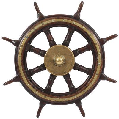 Antique 74cm Oak and Brass Set 8-Spoke Ships Wheel C 1880 19th Century