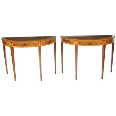 Antique Pair Fruitwood Inlaid Console Tables 20th C