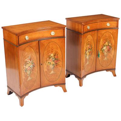 Antique Pair Adam Revival Satinwood Side Cabinets Commodes 19th C