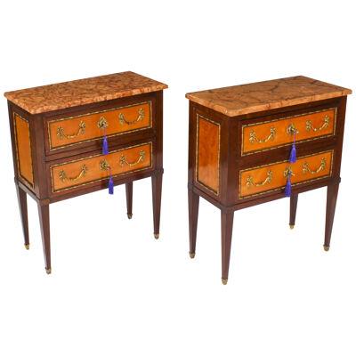 Antique Pair Satinwood Bedside Commodes Cabinets Chests 19th C