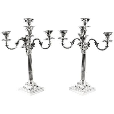 Antique Pair Victorian Silver Plated Five-Light Candelabra by Elkington 19th C