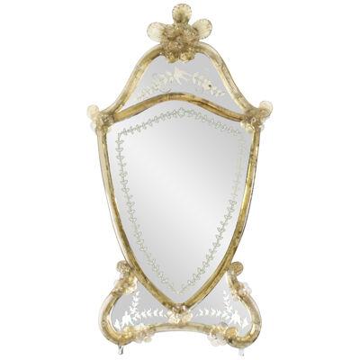 Antique Shield Shaped Venetian Mirror 19th Century 69x37cm