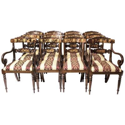 Set 12 Bespoke Handmade Regency Style Burr Walnut Marquetry Dining Chairs