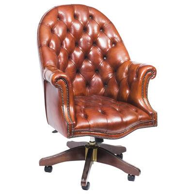 Bespoke English Hand Made Leather Directors Desk Chair Chestnut