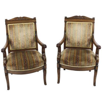Antique Pair French Empire Armchair Fauteuils Chairs c.1880 19th C