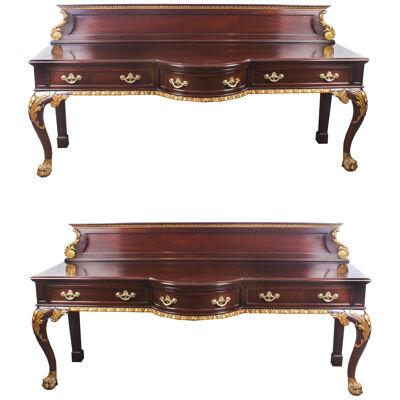 Antique Pair Large Mahogany and Gilt Serving Tables 19th Century