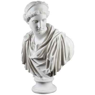 Vintage Large Marble Bust Roman Goddess Diana, Late 20th Century