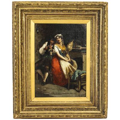 Antique Italian Oil Painting Francesco Peluso 19th Century