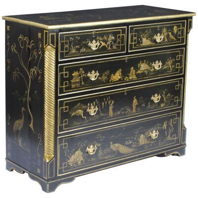 Antique Chinoiserie Black Lacquered Chest c.1825 19th C