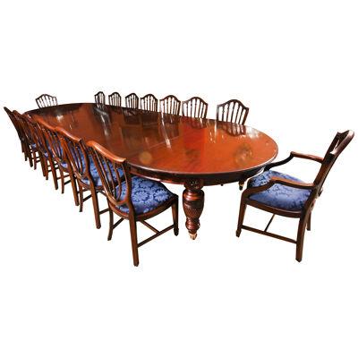 Antique 19th C 16ft Flame Mahogany Extending Dining Table & 16chairs