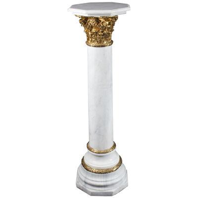 Vintage 4ft White Marble and Ormolu Mounted Pedestal 20th Century