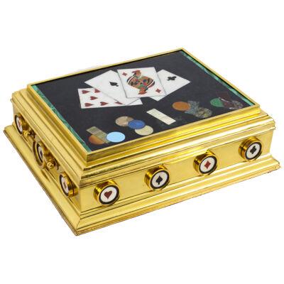 Antique Italian Ormolu & Pietra Dura Poker Card Games Casket 19th C