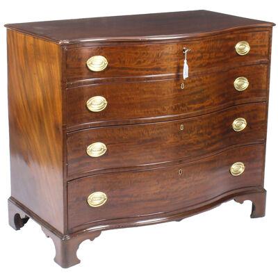Antique George III Serpentine Flame Mahogany Chest Drawers 18th Century