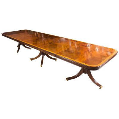 Vintage 14ft Regency Style Dining Table Inlaid Flame Mahogany 20th C