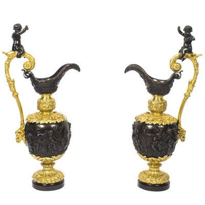 Antique Large 76cm Pair of French Gilt Bronze Ewers c.1840