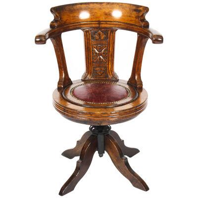 Antique Victorian oak swivel ships / captains cockpit desk chair 19th C