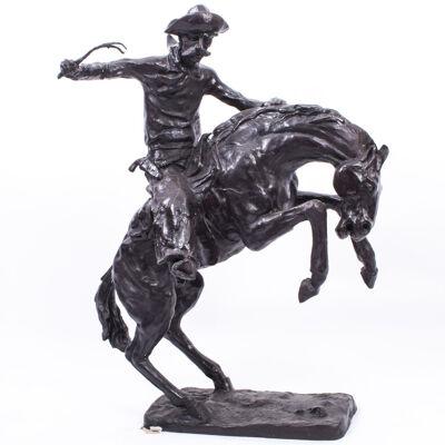 Huge Wild West Cowboy Remington Style Bronze