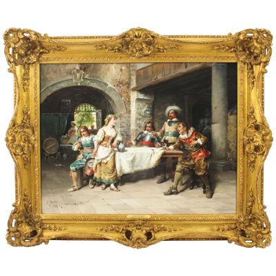 Antique Italian Oil on Canvas Painting by Cesare Augusto Detti 1891 19th C