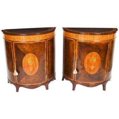 Antique Pair Flame Mahogany Demi Lune Cabinets Circa 1910