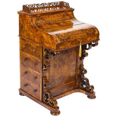 Antique Victorian Burr Walnut Pop Up Davenport Desk c.1860