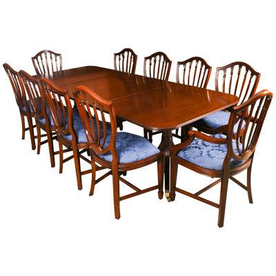 Vintage 8ft Dining Table by William Tillman & 10 Hepplewhite chairs 20th C