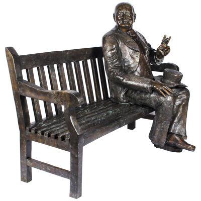 Vintage Larger than Life Size Bronze Winston Churchill on a Bench 20th Century