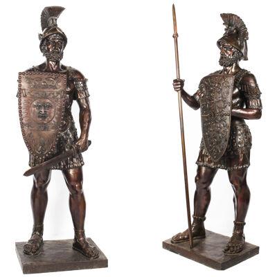 Magnificent Pair Huge 7ft Bronze Roman Soldier Centurion Statues 20th C