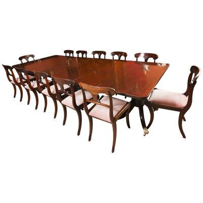 Antique George III Regency Dining Table with 12 Regency Dining Chairs 19th C
