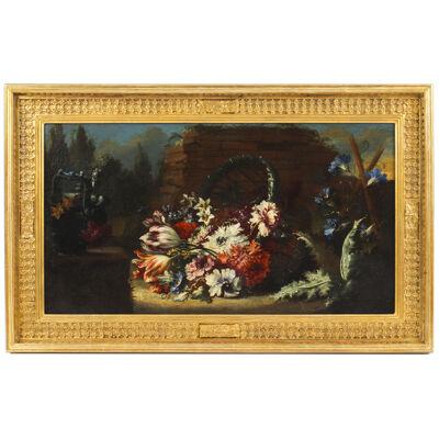 Antique Dutch School Floral Still Life Oil Painting Framed Late 18th C