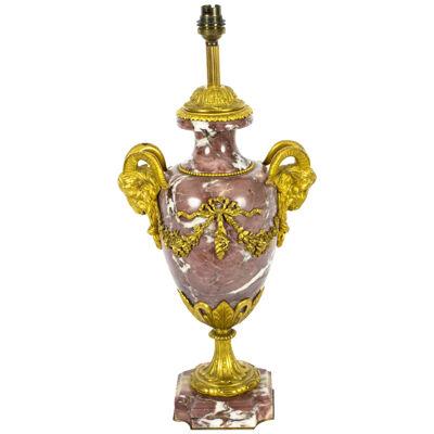 Antique French Ormolu Mounted Pink Marble Urn table lamp C1920